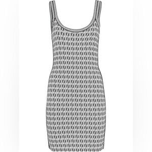 Fendi FF Logo Print Mini Dress in Black and White Size 38